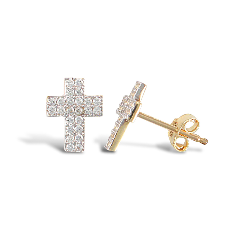 9ct Yellow Gold CZ Cross Stud Earrings